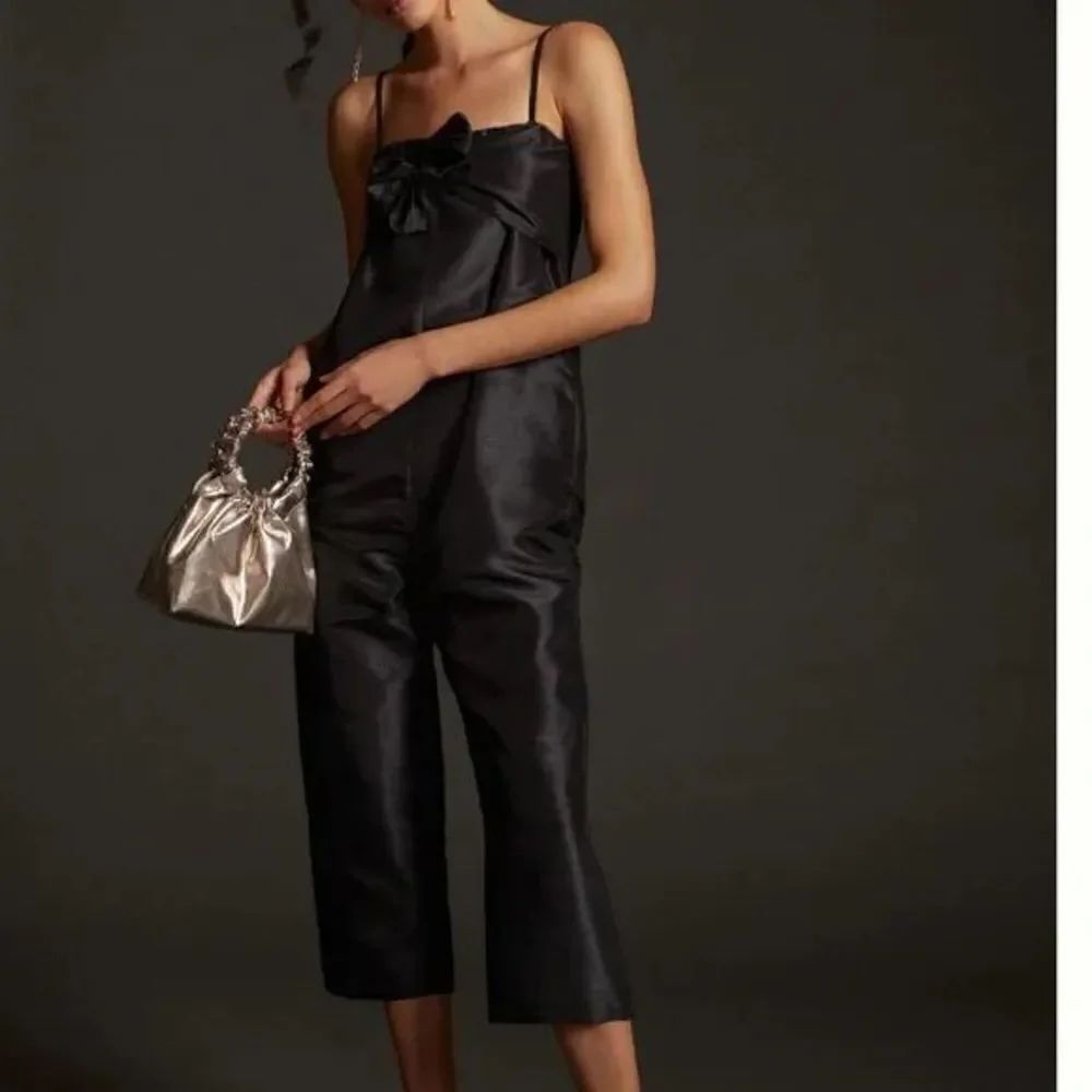 Anthropologie - hutch Satin Bow-Tie Jumpsuit black size M